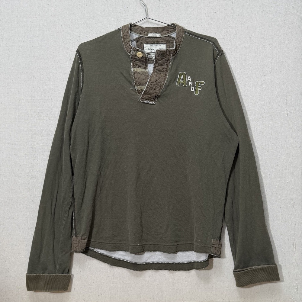 VTG Abercrombie Fitch Henley Shirt Mens L Green Long Sleeve A&F Muscle